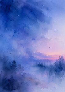 Illustration Stimmung im Wald während der blauen Stunde