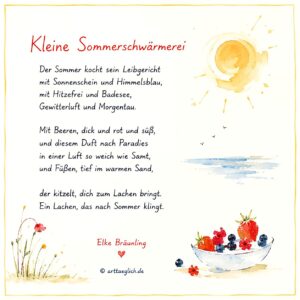 Illustration + Gedicht - Sonne abstrakt, Beeren, Blume