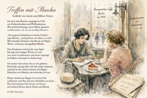 Illustration 2 Damen im Kaffeehaus vor Kuchen, eine von ihnen schreibt in ein Buch
