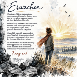 Erwachen - das Gedicht. Bild einer Frau, die in die Ferne blickt
